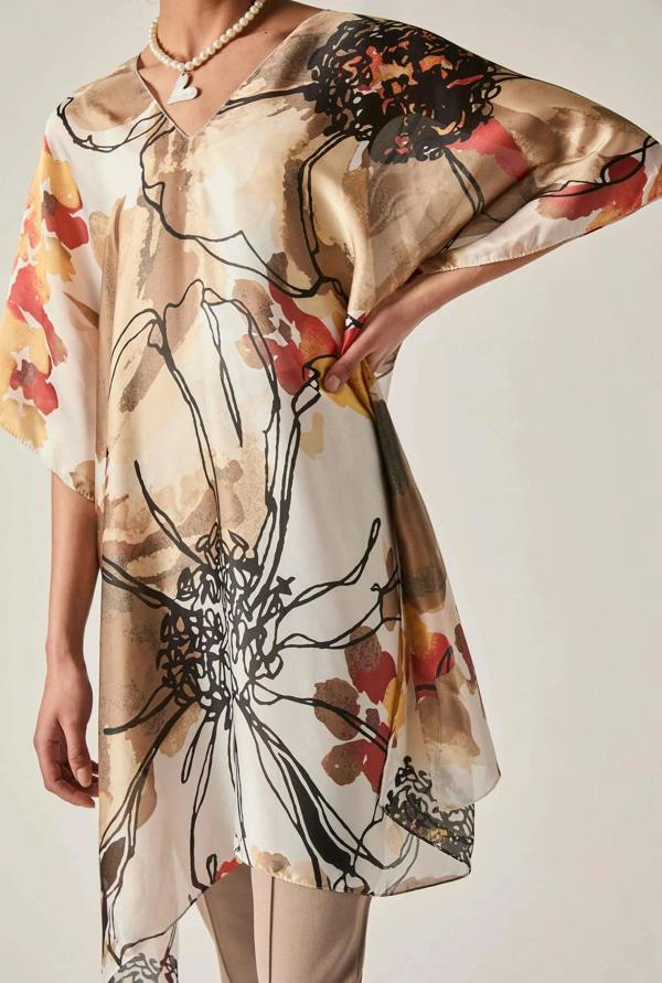 James Lakeland Beige Floral Sketch Kaftan
