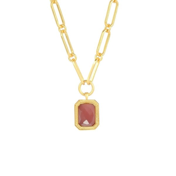 Lila Rasa Paperclip Chain Rectangular Amber Crystal Necklace