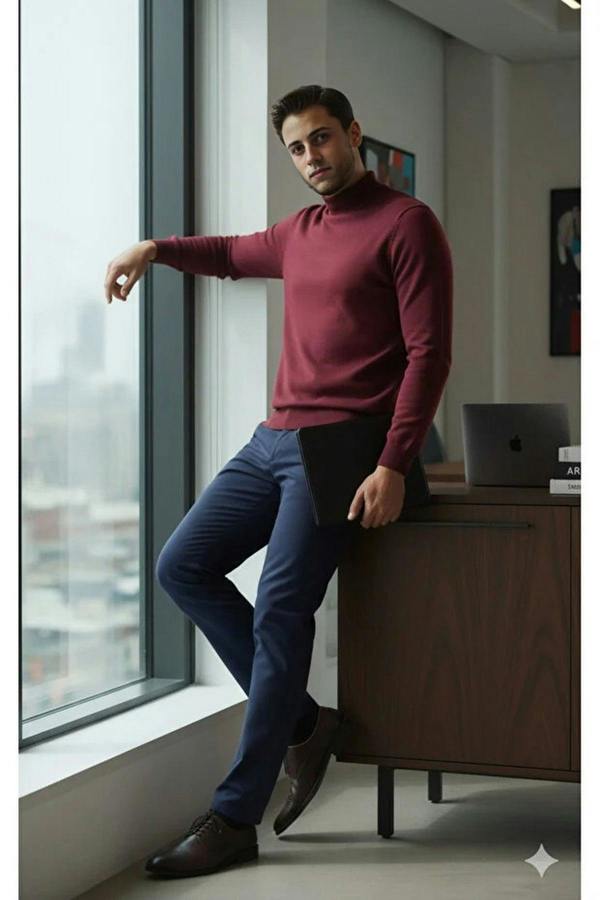 WOVCOR Half Turtleneck Regular Fit Knit Men's Sweater