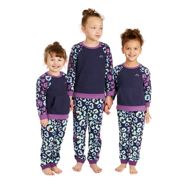 Luca and Rosa Navy & Purple Girls Leopard Print Lounge Set