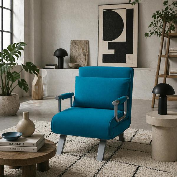 Wyld Haus Neyo Faux Suede Blue 4 In One Convertible Chair Bed