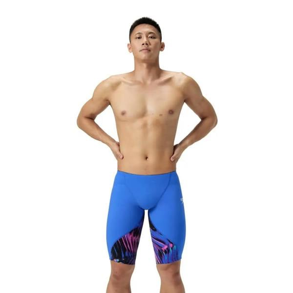 Speedo Fastskin LZR Ignite blue multi swim jammer with tropical leaf pattern