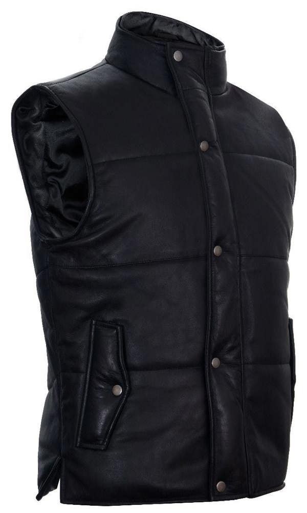 Infinity Leather Mens Puffer Warmer Waistcoat Sleeveless Padded Leather Jacket