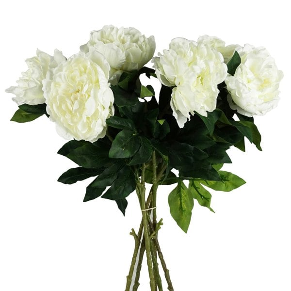 Leaf Pack of 6 x 80cm Artificial White Peony Stem