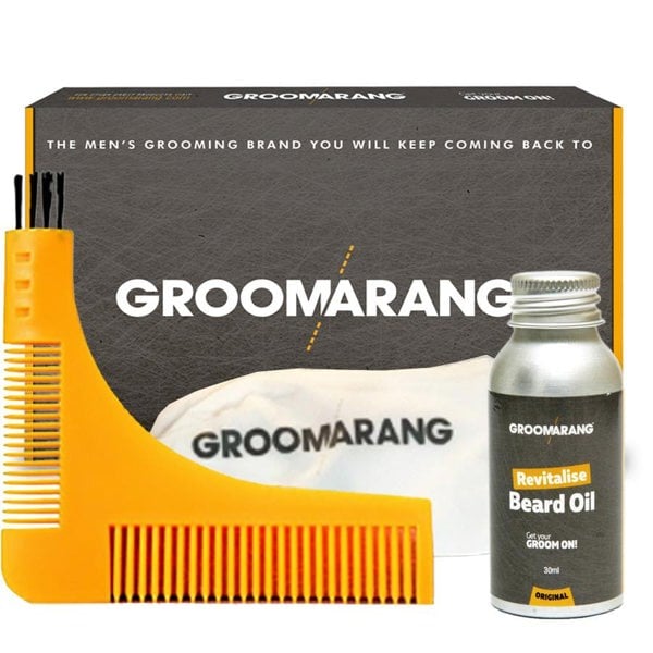 Groomarang Gold Collection Men's Grooming Kit (Beard Comb, Catcher & Oil)