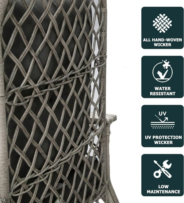 Furniture One Patio Rattan Rocking Chair, Wicker Rocking Armchair with Soft Cushion, All-Weather Steel Frame Relaxer Rocker Chair