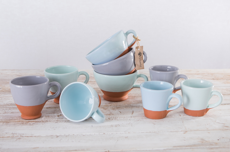 Verano Spanish Ceramics Rustic Pastel - Set of 4 Everyday Cups (Half Dipped)