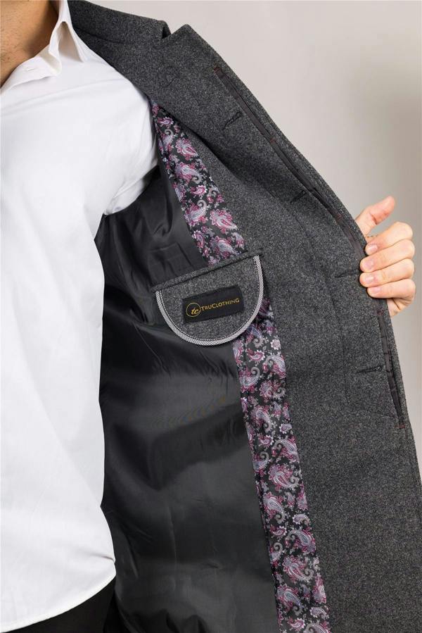 Infinity Leather Men's Wool Blend Classic Collar Grey Overcoat