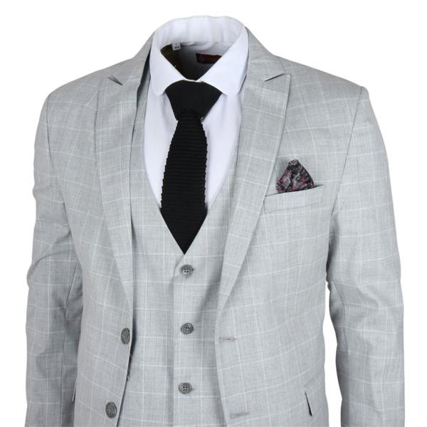 Infinity Leather Men's Grey Checked 3 Piece Suit Tailored Fit