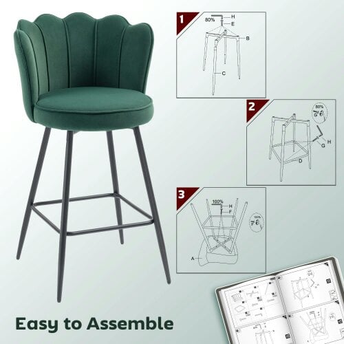Wyld Haus Ralu Velvet Dark Green Lotus Style Bar Stools Set Of 2 With Sculpted Seat