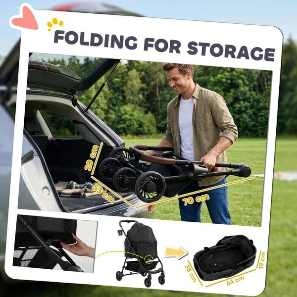 Dog Stroller, 3 in 1 Foldable Pet Stroller for Small Puppy Cat with Detachable Travel Carrier, Storage Basket, Black