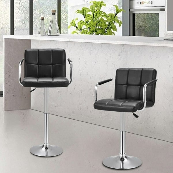 Adjustable Black Bar Stools with Soft Padding and Armrests, Set of Two Living and Home