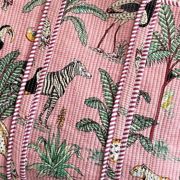 Hayley & Co Jungle Print Large Quilted Cotton Tote Shoulder Bag in Pink