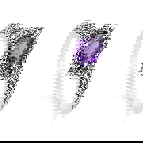 Gemondo Art Deco Style Pear Amethyst & Marcasite Ring in Sterling Silver