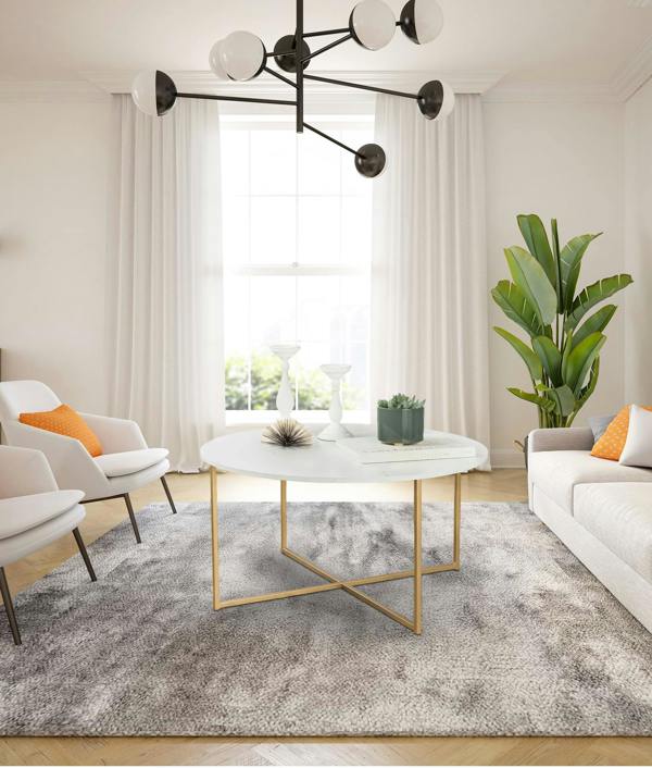 ADOV Round Coffee Table, Faux Marble Living Room Table with Gold Metal Frame