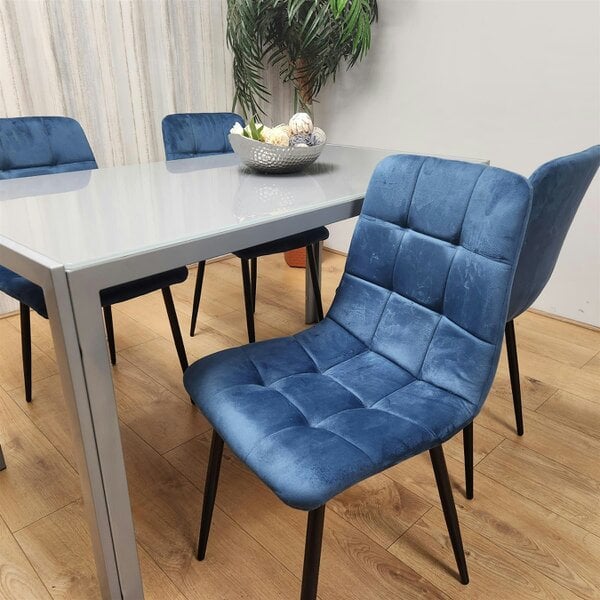 Kosy Koala Dining Table and 4 Blue Velvet Chairs Grey Glass Table 4 Velvet Chairs  Dining Room Furniture