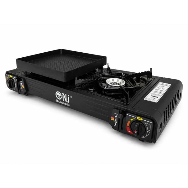 NJ DS-22 Portable 2-Burner Camping Gas Stove with Small Grill Plate