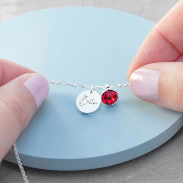 Abode Home & Gifts Personalised Birthstone Crystal And Disc Necklace | Silver