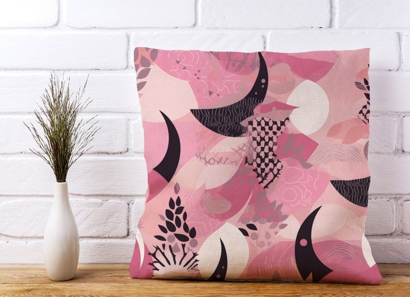 Warren Reed Abstract Pink Moon Pattern Cushions