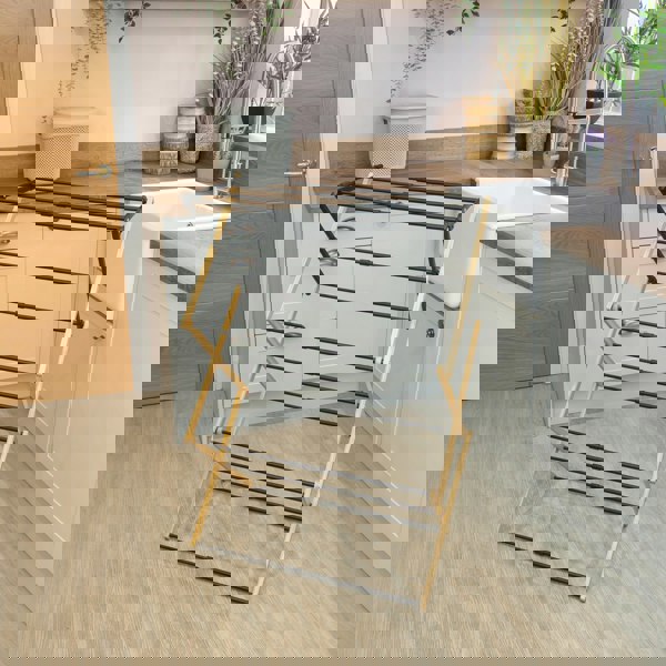 JVL Bamboo Extendable 3 Tier Concertina Clothes Airer, Brown