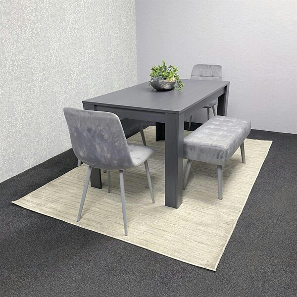Kosy Koala Modern Dark Grey Dining Table Set with 2 Grey Velvet Chairs And 2 Grey Benches