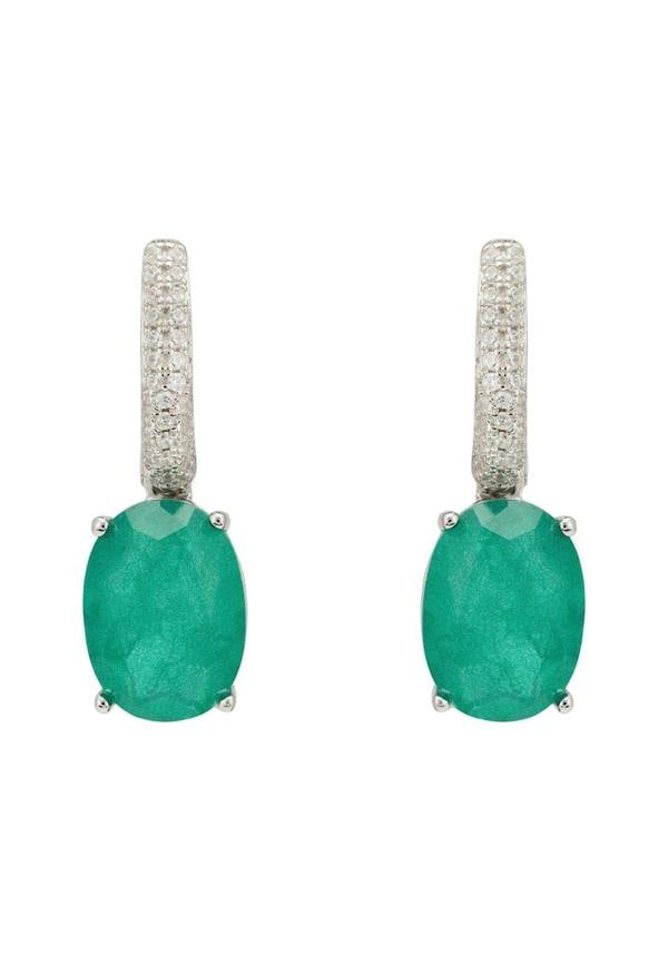 Alexandra Oval Drop Earrings Silver Colombian Emerald - LATELITA Earrings