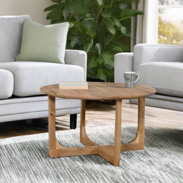 IH Design Monco Natural Mango Wood Round Coffee Table - Natural