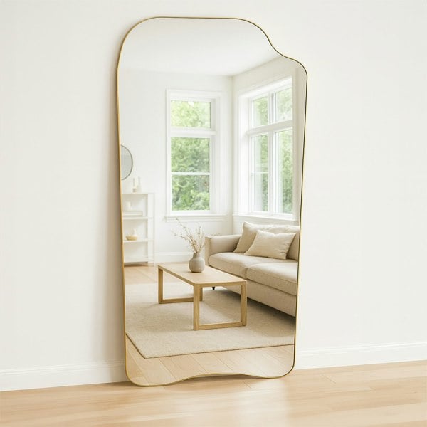 Exclusive Mirrors Modern Gold Irregular Frame Leaner Mirror 170cm x 90cm