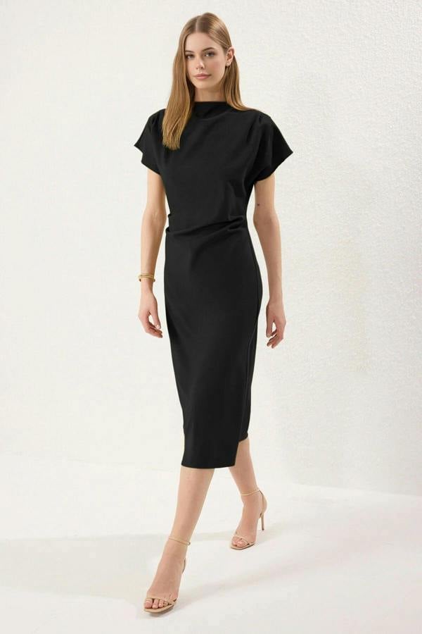 WOVCOR A-Line Cowl Neck Midi Woven Dress