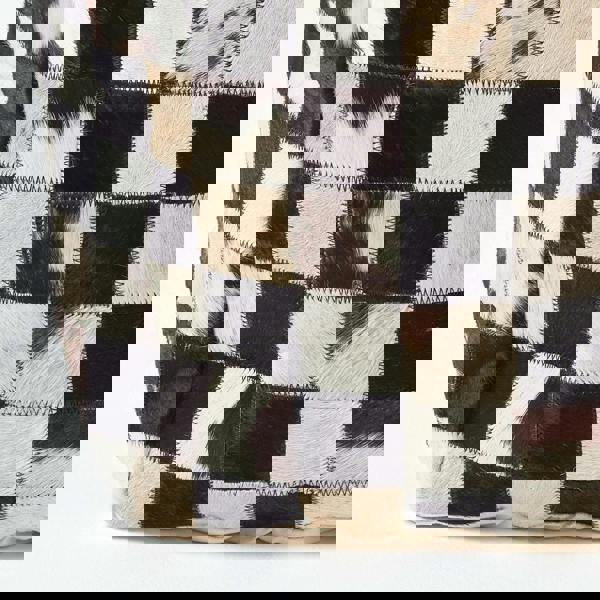 HOMESCAPES Genuine Leather Brown Check Design Bean Filled Pouffe