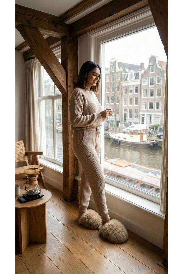Nadia Fluffy Faux Fur Slippers - Beige