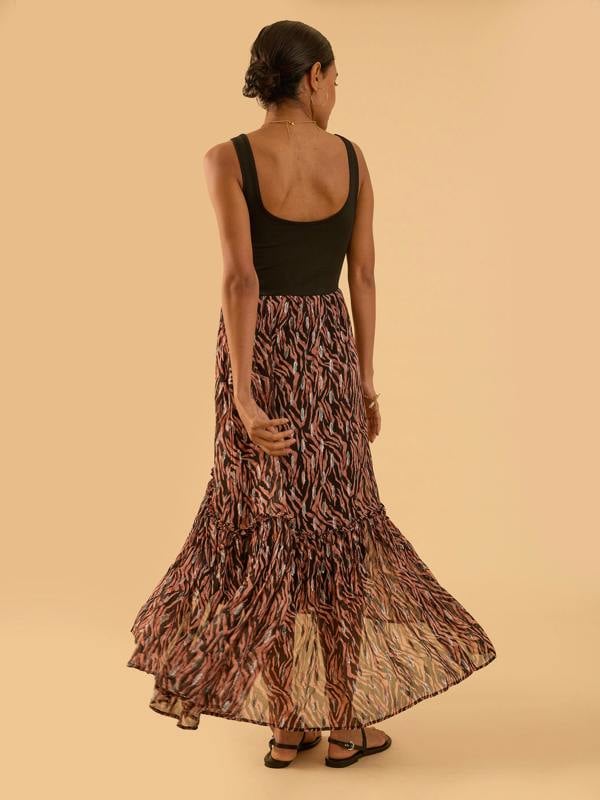 Rose & Nancy Mia Fabric Mix Black and Tan Tiger Print Maxi