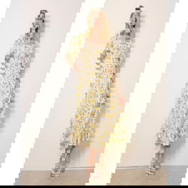 Blue Vanilla Ditsy Floral Poplin Milkmaid Midi Dress