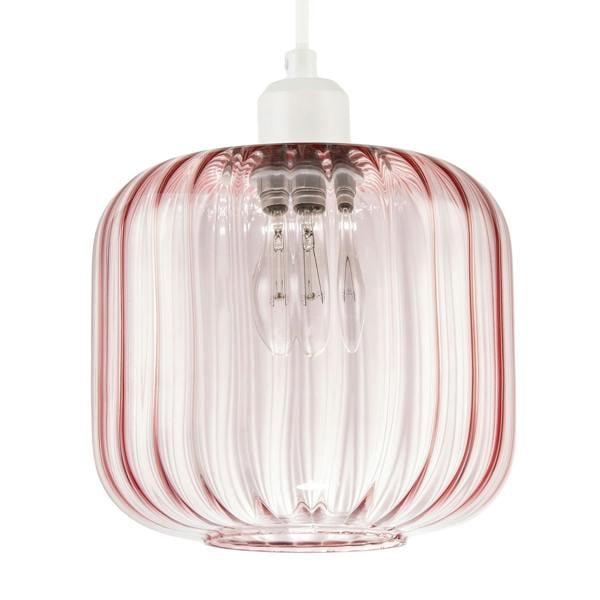 Contemporary Soft Pink Glass Wide Ribbed Square Pendant Light Shade Image 1