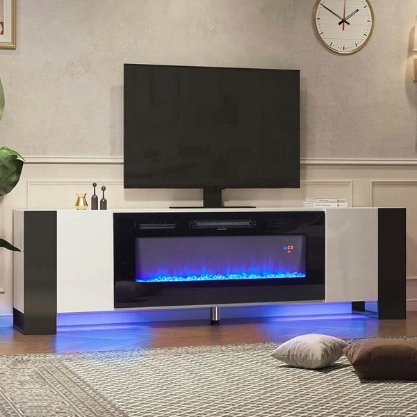 Modern Electric Fireplace TV Stand for Stylish Warmth and Practical Storage Living and Home
