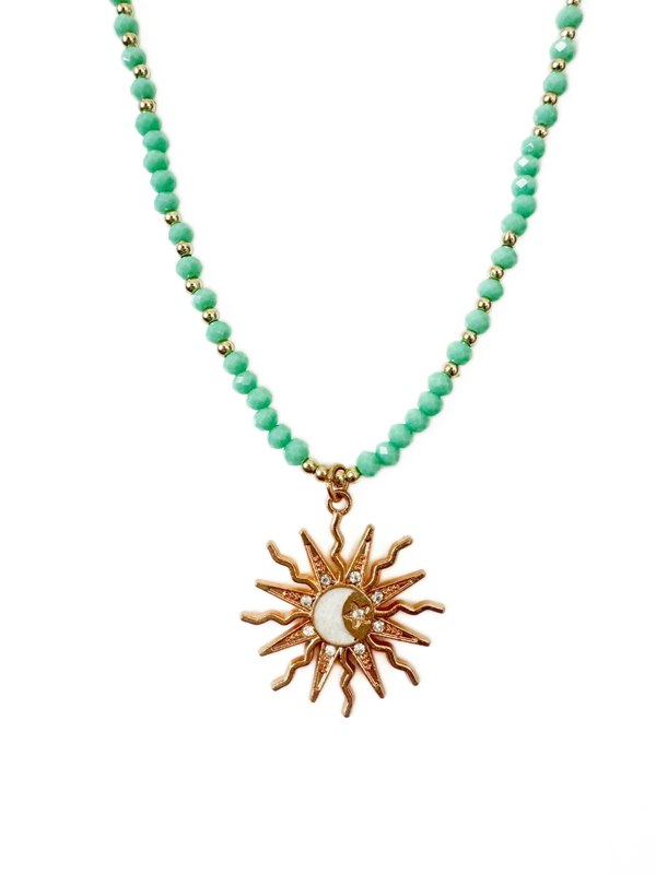 Luxe Tones Riri Turquoise Beaded Boho Sun And Moon Pendant Necklace