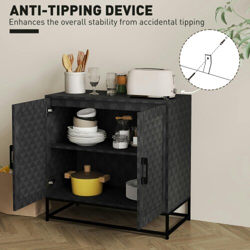 Wyld Haus Nelima Black Freestanding Retro Sideboard With Double Doors Geometric Pattern