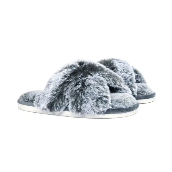 Smart Living Women's Faux Fur Slippers - Cozy, Warm, Durable Indoor/Outdoor House Shoes- Grey