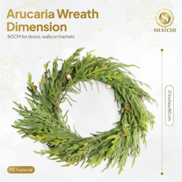 80cm Green Araucaria Artificial Wreath Set for Indoor Christmas and Winter Home Decor image 6