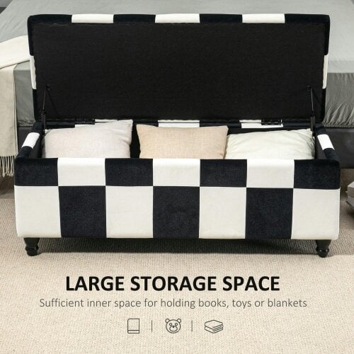 Wyld Haus Tava Velvet Black and White Storage Bench With Wooden Legs For Bedroom