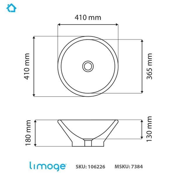 Limoge 7384 Ceramic Coned Countertop Basin