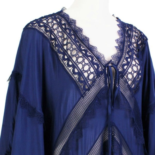 Self Portrait indigo blue sheer panelled floaty kaftan dress