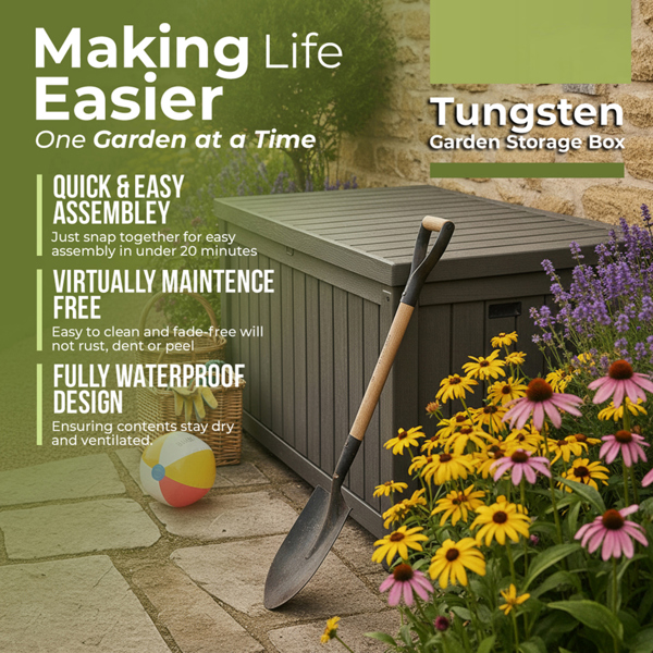 Homeology TUNGSTEN 450 Litre 119 Gallon Waterproof Extra Large Lockable Easy-Open Garden Storage Box in Grey