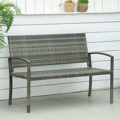 Wyld Haus Mata Rattan Grey 2 Seater Garden Bench With Armrests