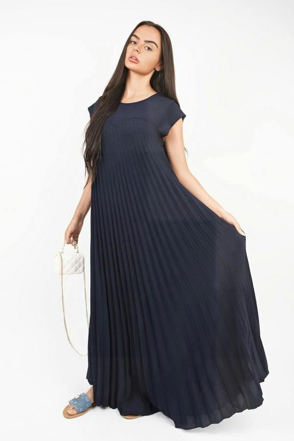 Sarina Pleated Cap Sleeve Maxi Dress - Navy