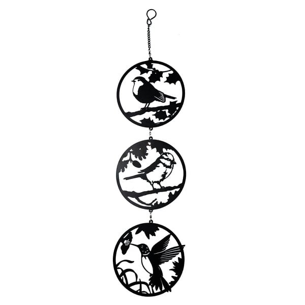 EDH Door Hardware Black Bird Silhouette Hanging Trio Spinner – 60cm x 15cm | Kinetic Metal Wind Spinner for Garden & Home