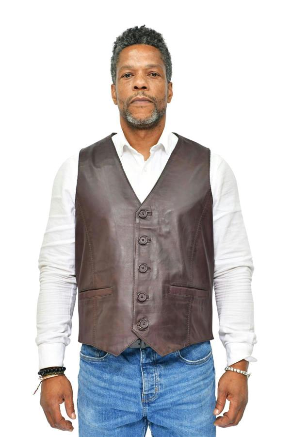 Infinity Leather Mens Classic Leather Waistcoat-Chester