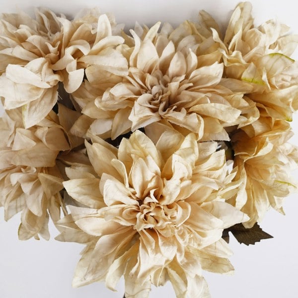 Leaf Pack of 6 x 55cm Dahlia Flower Stem - Dusty Cream