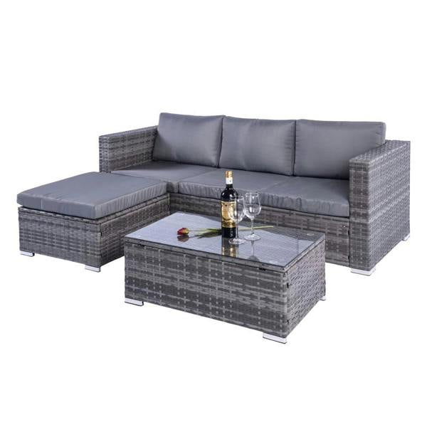 Dunham Grey 4 Seat Rattan Sofa Set with Coffee Table - Madefor.Living