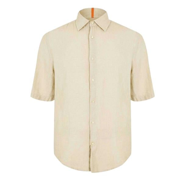 Boss Mens Linen Short-Sleeved Shirt - Light Beige - 
